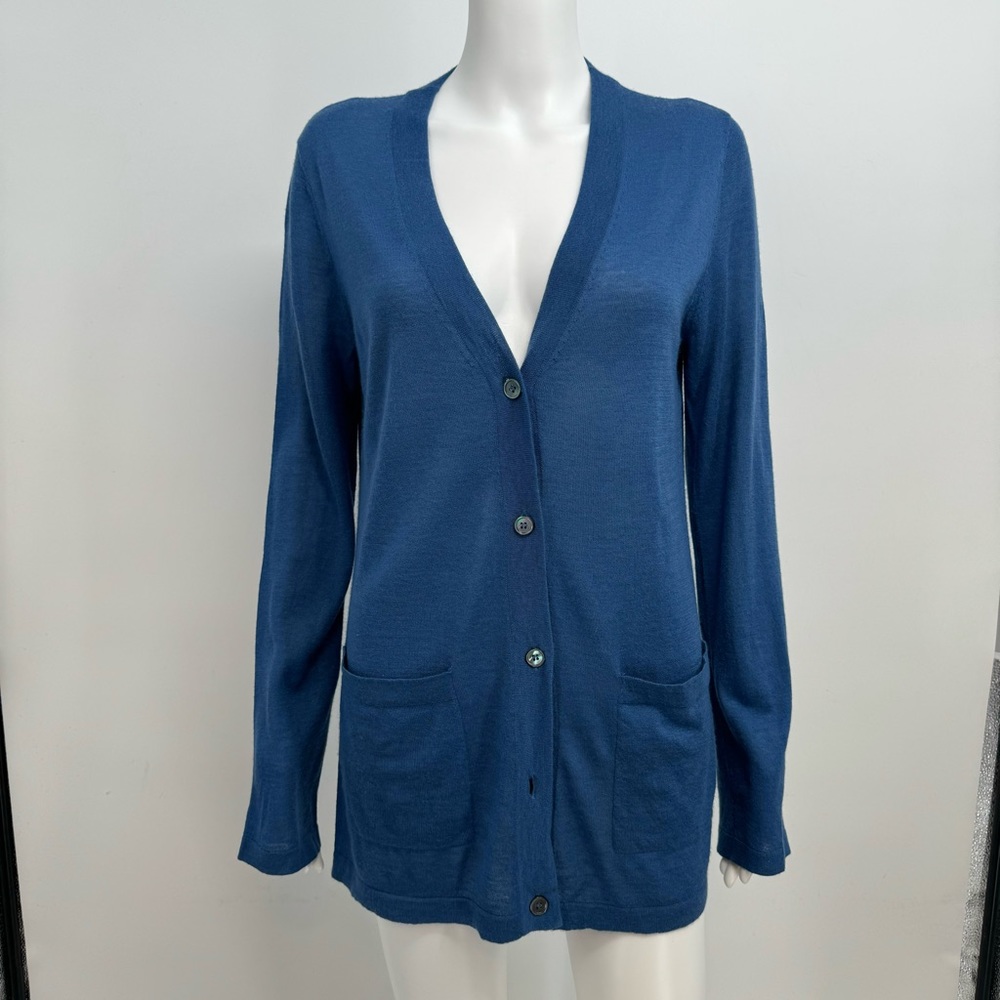 6397 Cashmere Cardigan Sweater Women's M Blue Oversized Long Sleeve  Pockets